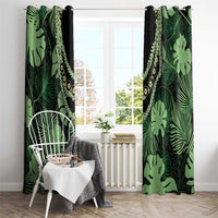 Green Hawaii Kukui Nut Lei Window Curtain Hawaiian Pattern Monstera Tropical Vibes - Polynesian Pride