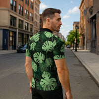 Green Hawaii Kukui Nut Lei Zipper Polo Shirt Hawaiian Pattern Monstera Tropical Vibes - Polynesian Pride