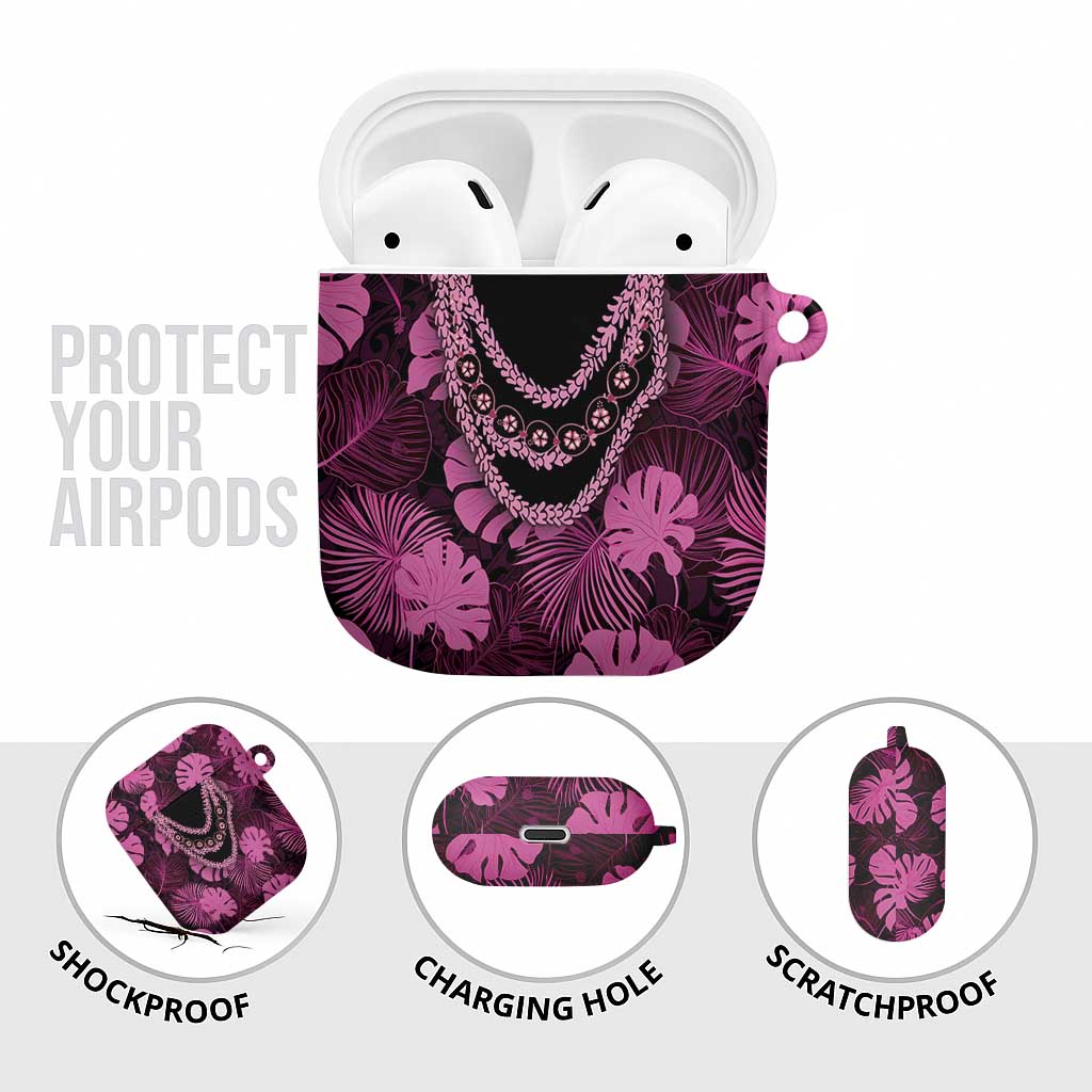 Pink Hawaii Kukui Nut Lei AirPods Case Hawaiian Pattern Monstera Tropical Vibes - Polynesian Pride