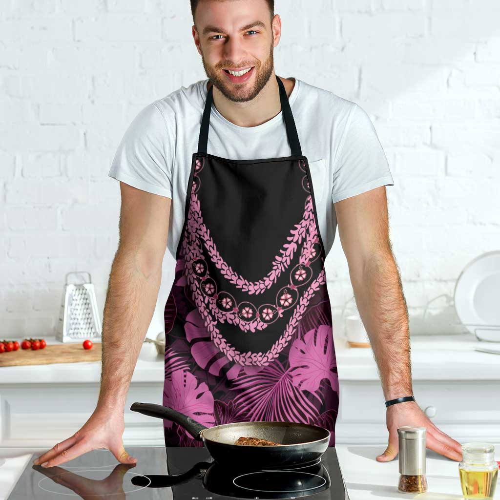 Pink Hawaii Kukui Nut Lei Apron Hawaiian Pattern Monstera Tropical Vibes - Polynesian Pride