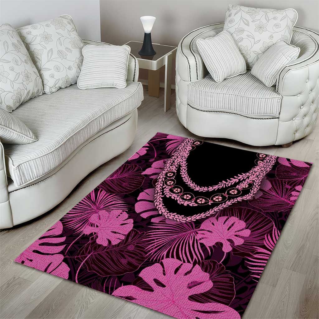 Pink Hawaii Kukui Nut Lei Area Rug Hawaiian Pattern Monstera Tropical Vibes - Polynesian Pride