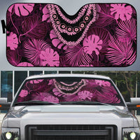 Pink Hawaii Kukui Nut Lei Auto Sun Shade Hawaiian Pattern Monstera Tropical Vibes - Polynesian Pride