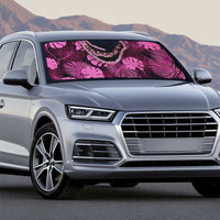 Pink Hawaii Kukui Nut Lei Auto Sun Shade Hawaiian Pattern Monstera Tropical Vibes - Polynesian Pride