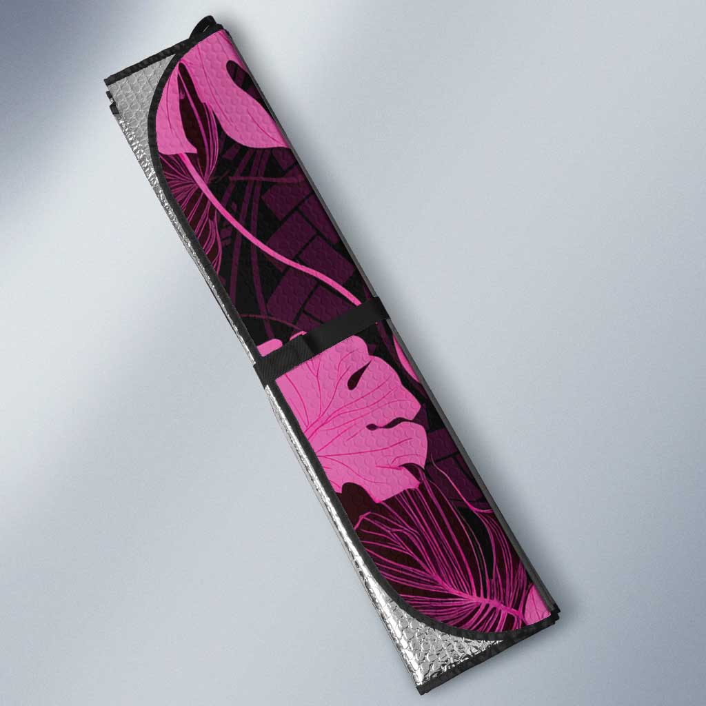 Pink Hawaii Kukui Nut Lei Auto Sun Shade Hawaiian Pattern Monstera Tropical Vibes - Polynesian Pride