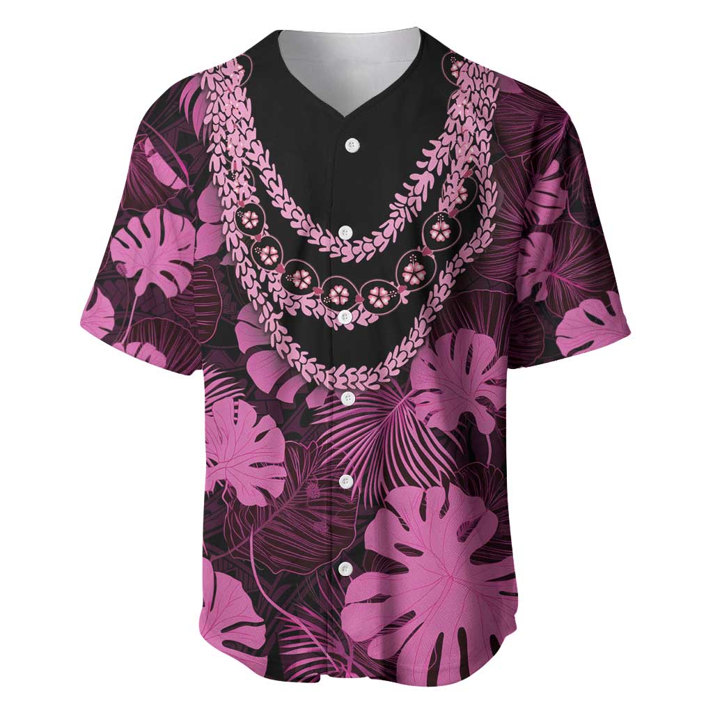 Pink Hawaii Kukui Nut Lei Baseball Jersey Hawaiian Pattern Monstera Tropical Vibes - Polynesian Pride