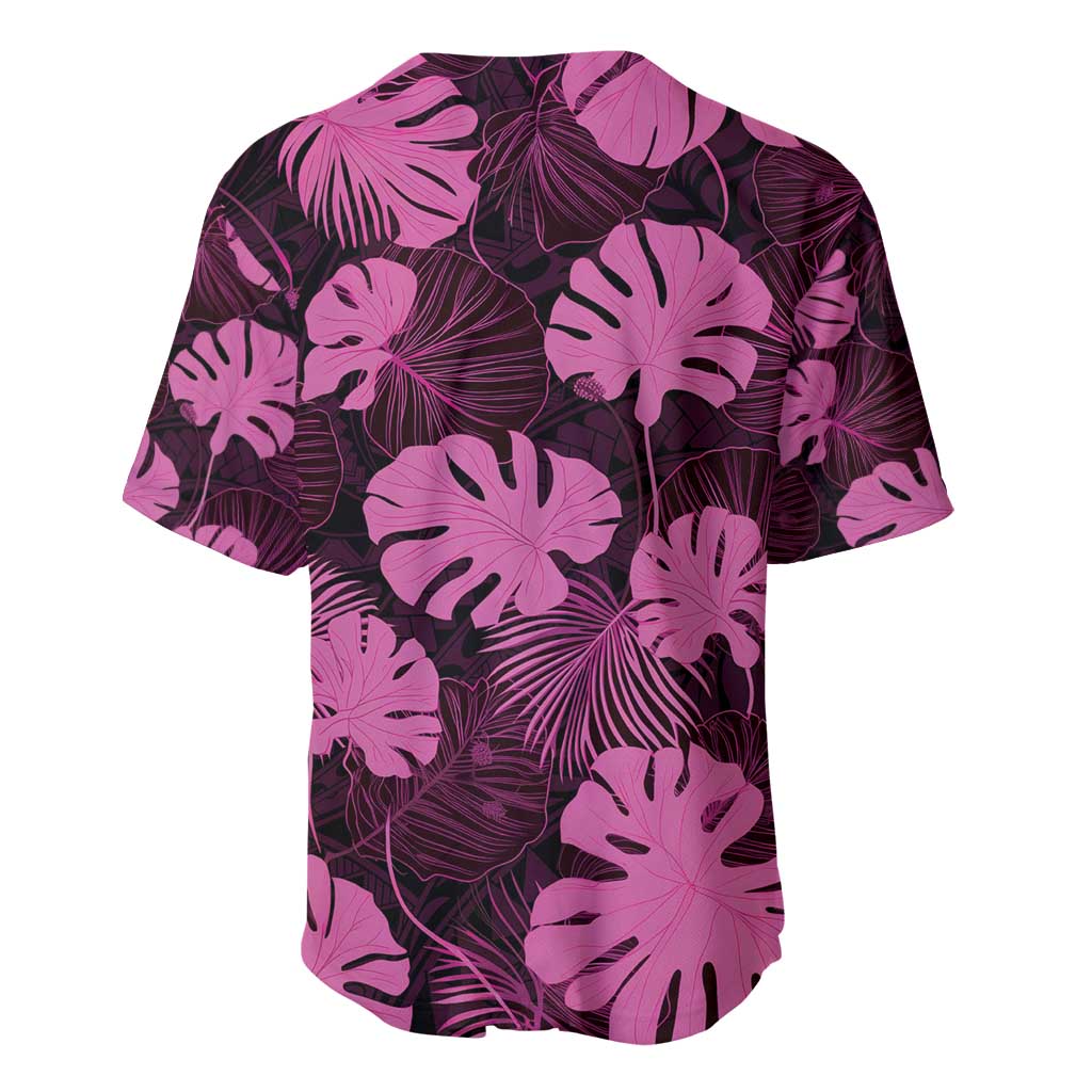 Pink Hawaii Kukui Nut Lei Baseball Jersey Hawaiian Pattern Monstera Tropical Vibes - Polynesian Pride