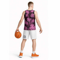 Pink Hawaii Kukui Nut Lei Basketball Jersey Hawaiian Pattern Monstera Tropical Vibes - Polynesian Pride