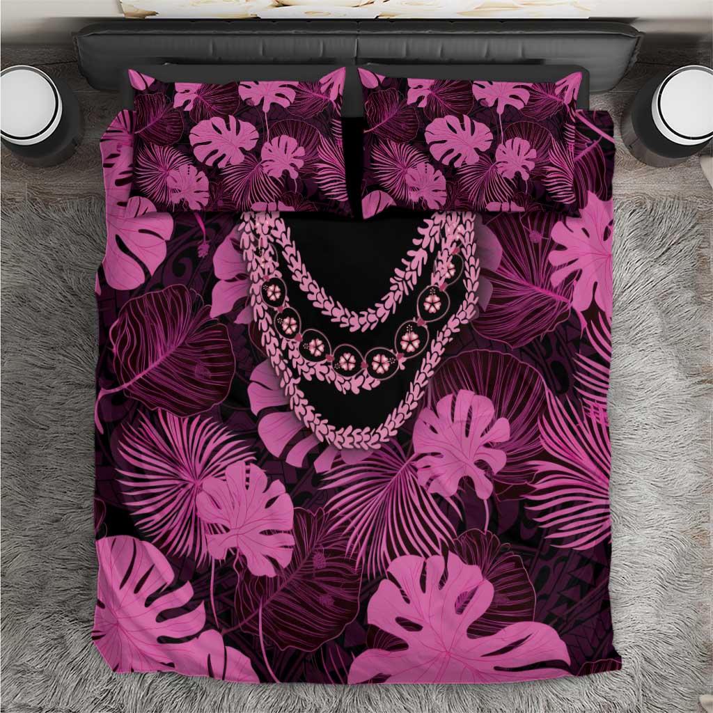 Pink Hawaii Kukui Nut Lei Bedding Set Hawaiian Pattern Monstera Tropical Vibes - Polynesian Pride