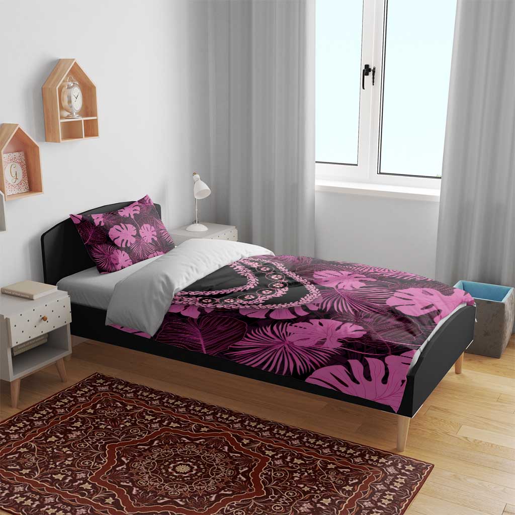 Pink Hawaii Kukui Nut Lei Bedding Set Hawaiian Pattern Monstera Tropical Vibes - Polynesian Pride