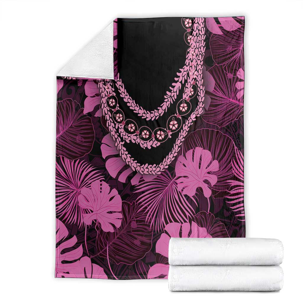 Pink Hawaii Kukui Nut Lei Blanket Hawaiian Pattern Monstera Tropical Vibes - Polynesian Pride