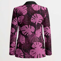 Pink Hawaii Kukui Nut Lei Blazer Hawaiian Pattern Monstera Tropical Vibes - Polynesian Pride
