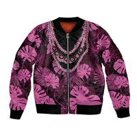 Pink Hawaii Kukui Nut Lei Bomber Jacket Hawaiian Pattern Monstera Tropical Vibes - Polynesian Pride