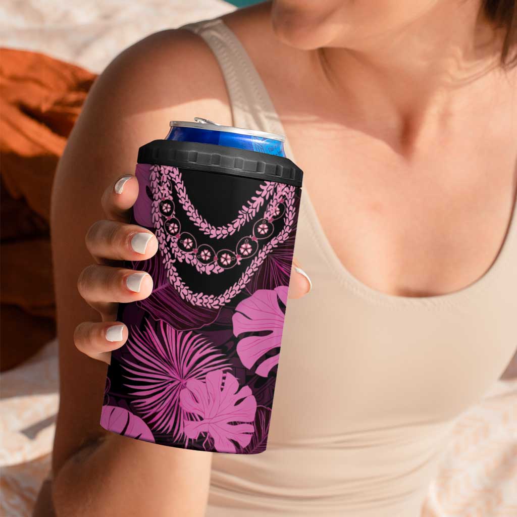 Pink Hawaii Kukui Nut Lei 4 in 1 Can Cooler Tumbler Hawaiian Pattern Monstera Tropical Vibes - Polynesian Pride