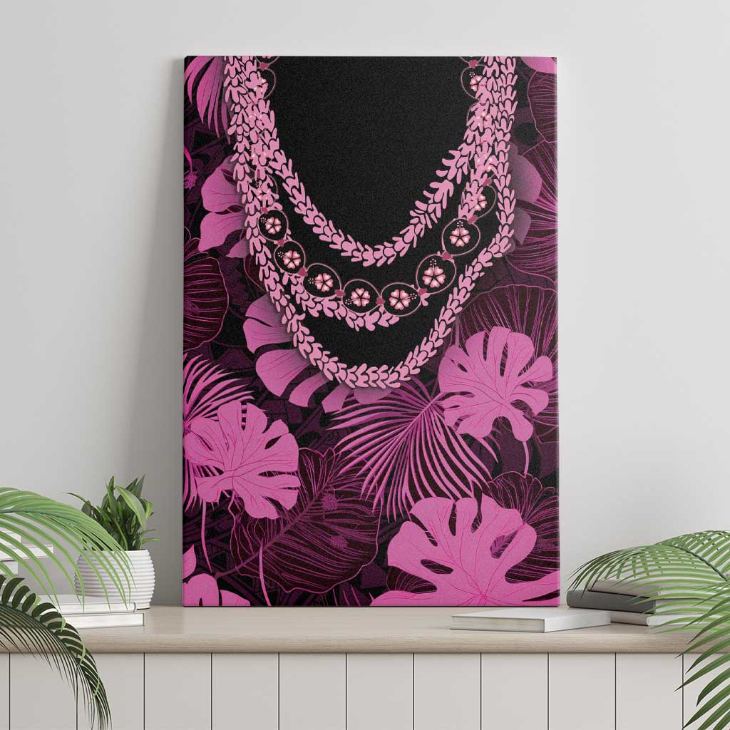 Pink Hawaii Kukui Nut Lei Canvas Wall Art Hawaiian Pattern Monstera Tropical Vibes - Polynesian Pride