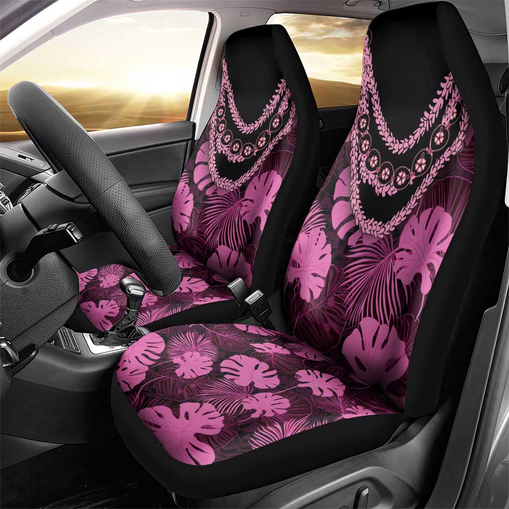 Pink Hawaii Kukui Nut Lei Car Seat Cover Hawaiian Pattern Monstera Tropical Vibes - Polynesian Pride