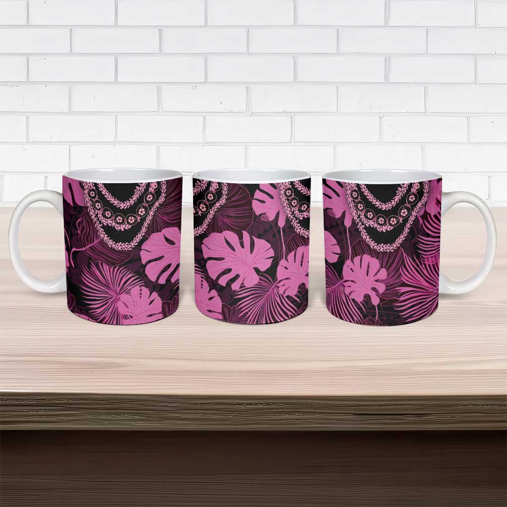 Pink Hawaii Kukui Nut Lei Ceramic Mug Hawaiian Pattern Monstera Tropical Vibes - Polynesian Pride