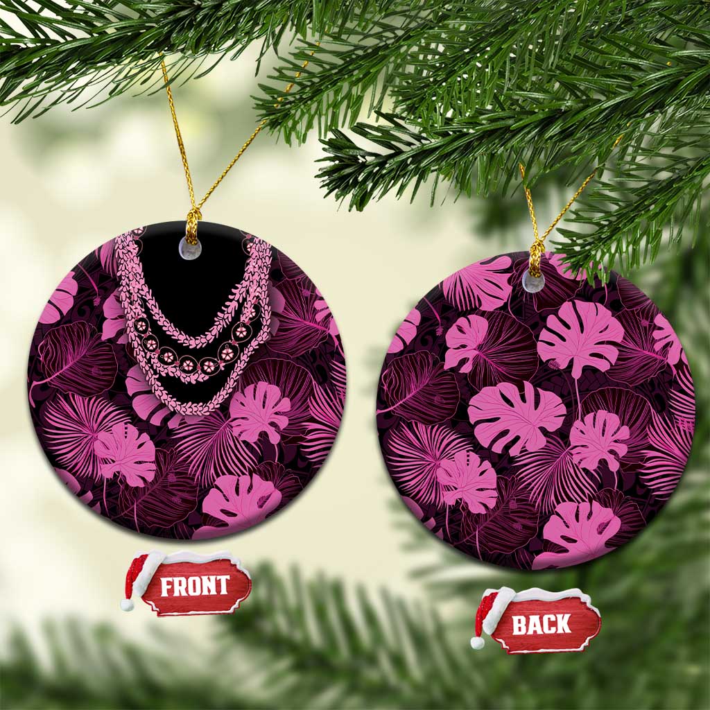 Pink Hawaii Kukui Nut Lei Ceramic Ornament Hawaiian Pattern Monstera Tropical Vibes - Polynesian Pride