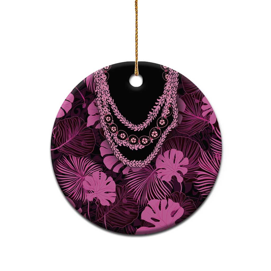 Pink Hawaii Kukui Nut Lei Ceramic Ornament Hawaiian Pattern Monstera Tropical Vibes - Polynesian Pride