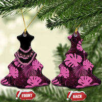 Pink Hawaii Kukui Nut Lei Ceramic Ornament Hawaiian Pattern Monstera Tropical Vibes - Polynesian Pride