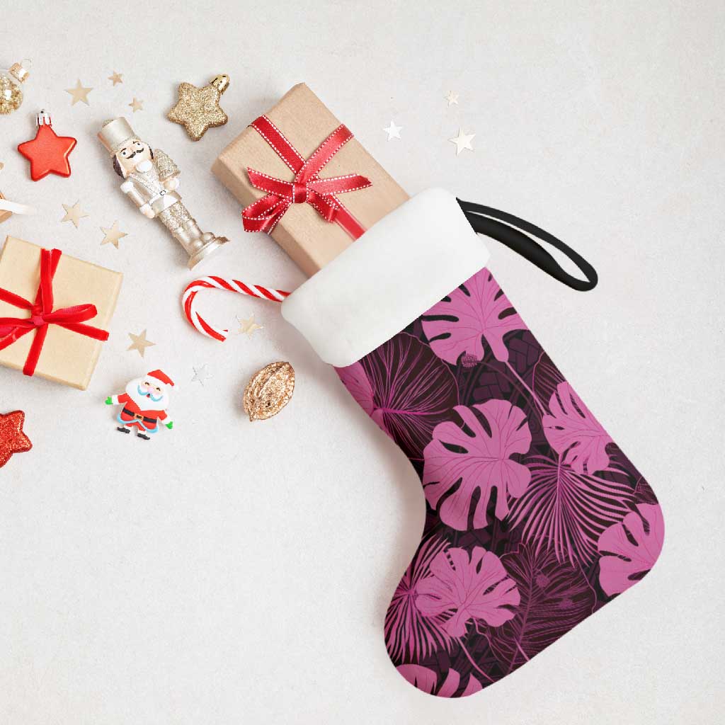 Pink Hawaii Kukui Nut Lei Christmas Stocking Hawaiian Pattern Monstera Tropical Vibes - Polynesian Pride