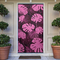 Pink Hawaii Kukui Nut Lei Door Cover Hawaiian Pattern Monstera Tropical Vibes - Polynesian Pride