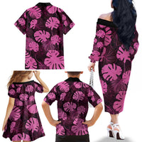 Pink Hawaii Kukui Nut Lei Family Matching Off The Shoulder Long Sleeve Dress and Hawaiian Shirt Hawaiian Pattern Monstera Tropical Vibes - Polynesian Pride