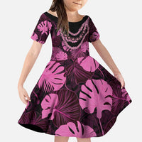 Pink Hawaii Kukui Nut Lei Family Matching Puletasi and Hawaiian Shirt Hawaiian Pattern Monstera Tropical Vibes LT14 Daughter's Dress Pink - Polynesian Pride