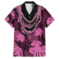 Pink Hawaii Kukui Nut Lei Family Matching Puletasi and Hawaiian Shirt Hawaiian Pattern Monstera Tropical Vibes LT14 Dad's Shirt - Short Sleeve Pink - Polynesian Pride