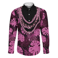 Pink Hawaii Kukui Nut Lei Family Matching Puletasi and Hawaiian Shirt Hawaiian Pattern Monstera Tropical Vibes LT14 Dad's Shirt - Long Sleeve Pink - Polynesian Pride