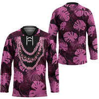 Pink Hawaii Kukui Nut Lei Hockey Jersey Hawaiian Pattern Monstera Tropical Vibes - Polynesian Pride
