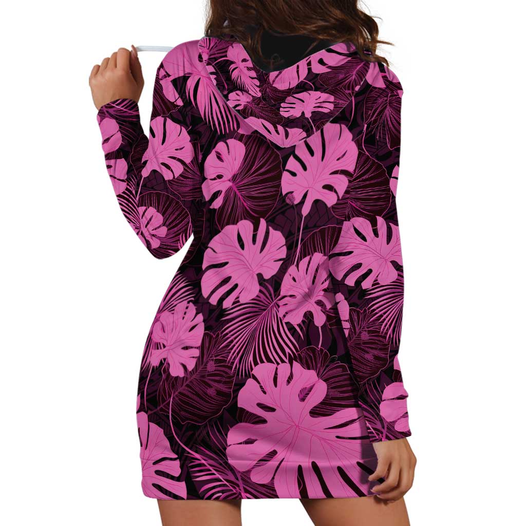 Pink Hawaii Kukui Nut Lei Hoodie Dress Hawaiian Pattern Monstera Tropical Vibes - Polynesian Pride