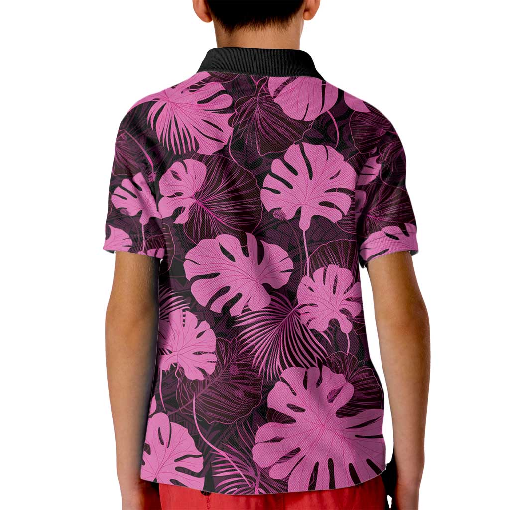 Pink Hawaii Kukui Nut Lei Kid Polo Shirt Hawaiian Pattern Monstera Tropical Vibes - Polynesian Pride