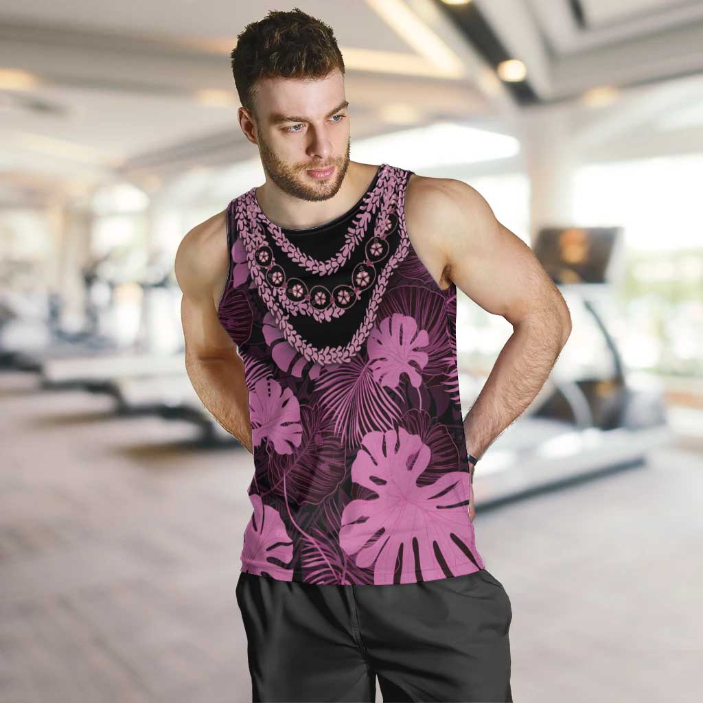 Pink Hawaii Kukui Nut Lei Men Tank Top Hawaiian Pattern Monstera Tropical Vibes - Polynesian Pride