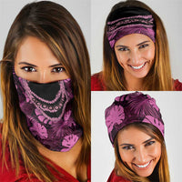 Pink Hawaii Kukui Nut Lei Neck Gaiter Hawaiian Pattern Monstera Tropical Vibes - Polynesian Pride