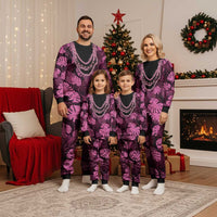 Pink Hawaii Kukui Nut Lei Christmas Pajama Set Hawaiian Pattern Monstera Tropical Vibes - Polynesian Pride
