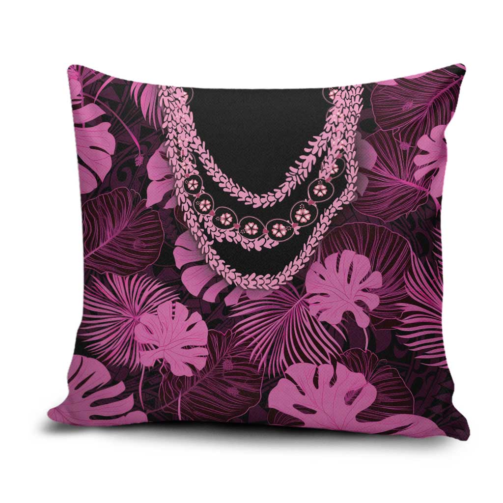 Pink Hawaii Kukui Nut Lei Pillow Cover Hawaiian Pattern Monstera Tropical Vibes - Polynesian Pride