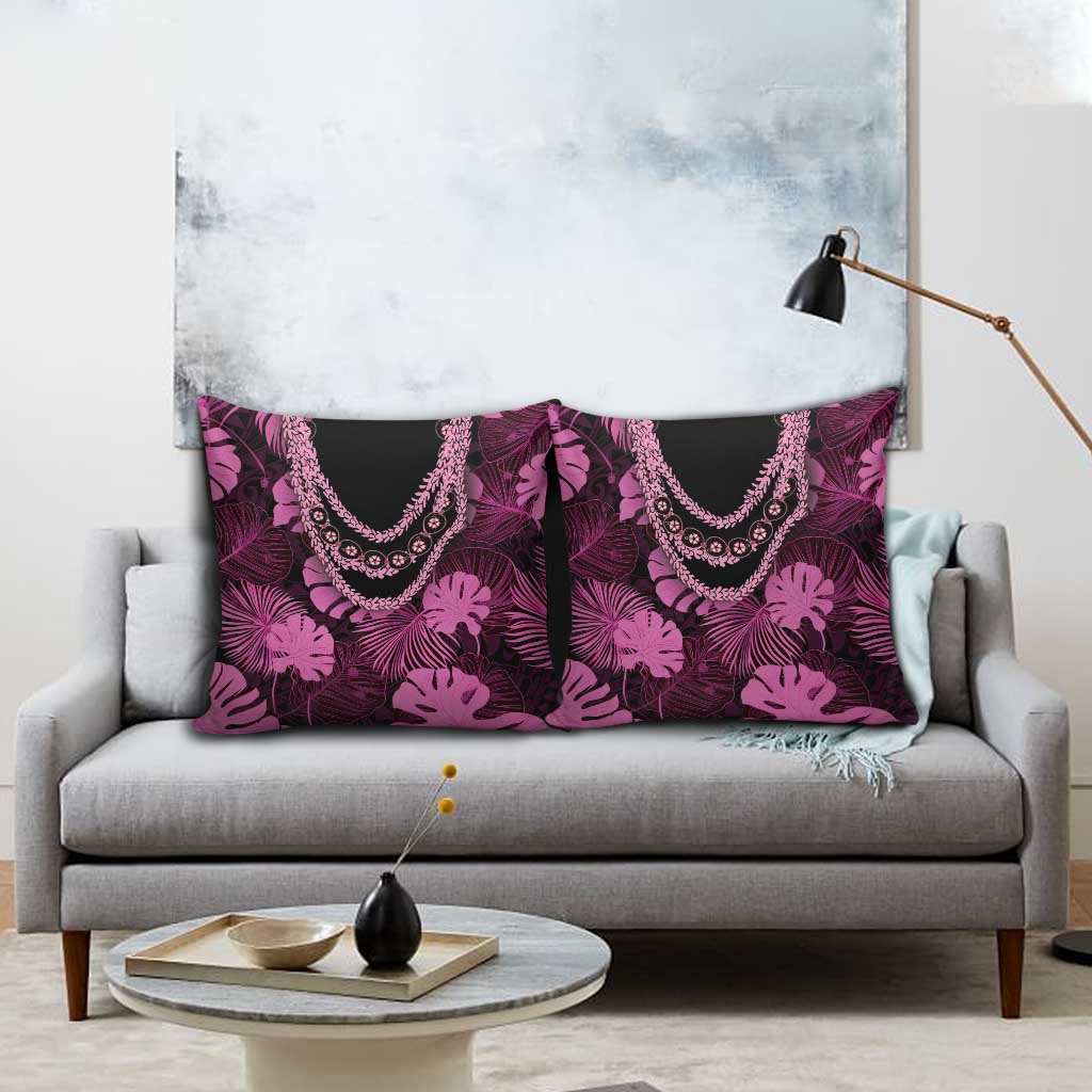 Pink Hawaii Kukui Nut Lei Pillow Cover Hawaiian Pattern Monstera Tropical Vibes - Polynesian Pride