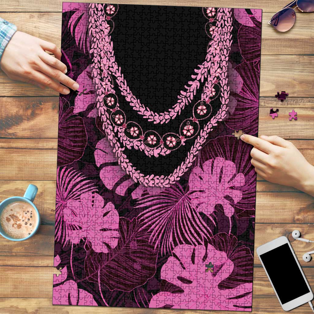 Pink Hawaii Kukui Nut Lei Puzzle Hawaiian Pattern Monstera Tropical Vibes - Polynesian Pride