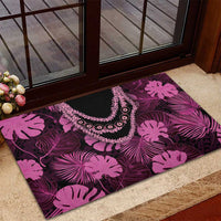 Pink Hawaii Kukui Nut Lei Rubber Doormat Hawaiian Pattern Monstera Tropical Vibes - Polynesian Pride