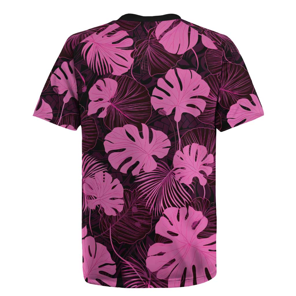 Pink Hawaii Kukui Nut Lei Rugby Jersey Hawaiian Pattern Monstera Tropical Vibes - Polynesian Pride