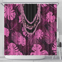 Pink Hawaii Kukui Nut Lei Shower Curtain Hawaiian Pattern Monstera Tropical Vibes - Polynesian Pride