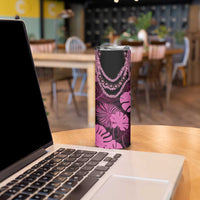 Pink Hawaii Kukui Nut Lei Skinny Tumbler Hawaiian Pattern Monstera Tropical Vibes - Polynesian Pride