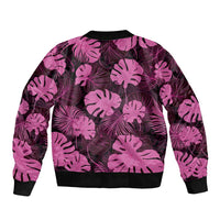 Pink Hawaii Kukui Nut Lei Sleeve Zip Bomber Jacket Hawaiian Pattern Monstera Tropical Vibes - Polynesian Pride