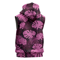 Pink Hawaii Kukui Nut Lei Sleeveless Hoodie Hawaiian Pattern Monstera Tropical Vibes - Polynesian Pride