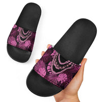 Pink Hawaii Kukui Nut Lei Slide Sandals Hawaiian Pattern Monstera Tropical Vibes - Polynesian Pride