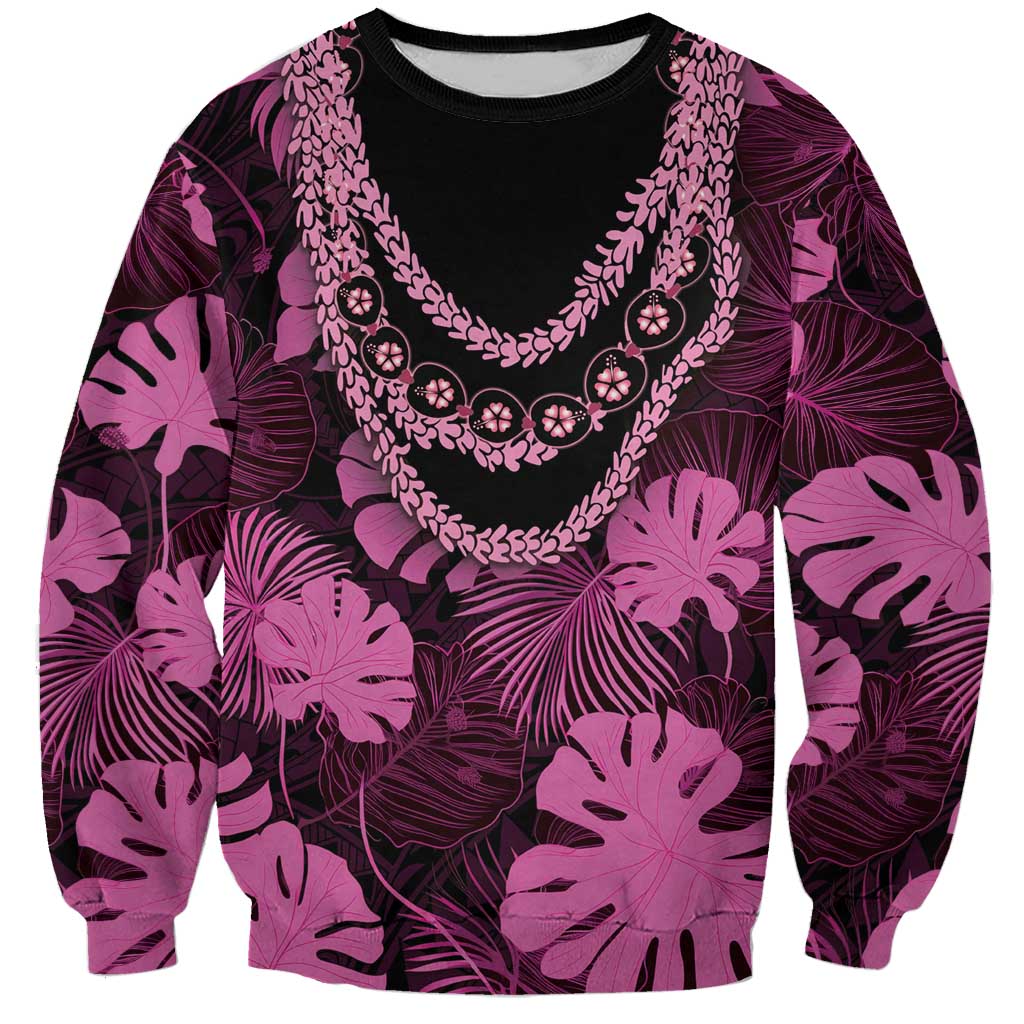 Pink Hawaii Kukui Nut Lei Sweatshirt Hawaiian Pattern Monstera Tropical Vibes - Polynesian Pride