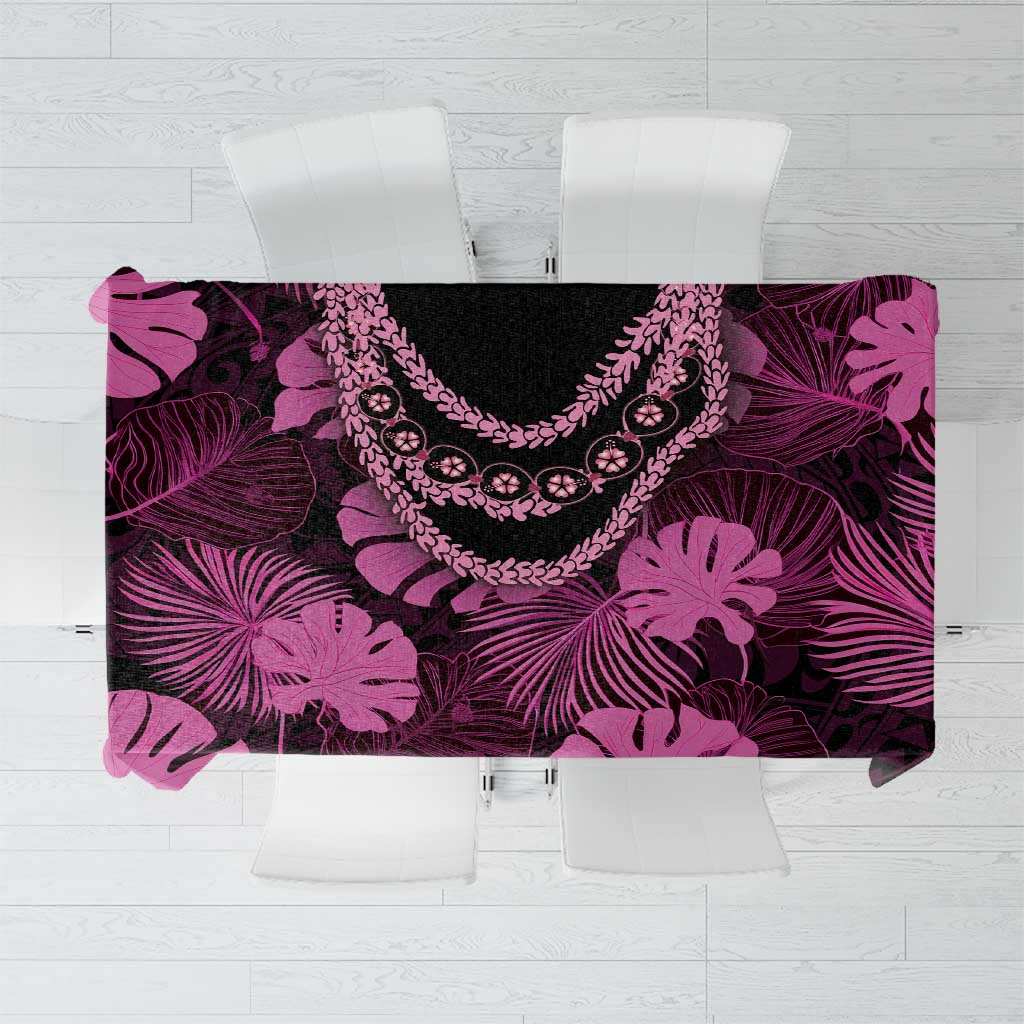 Pink Hawaii Kukui Nut Lei Tablecloth Hawaiian Pattern Monstera Tropical Vibes - Polynesian Pride