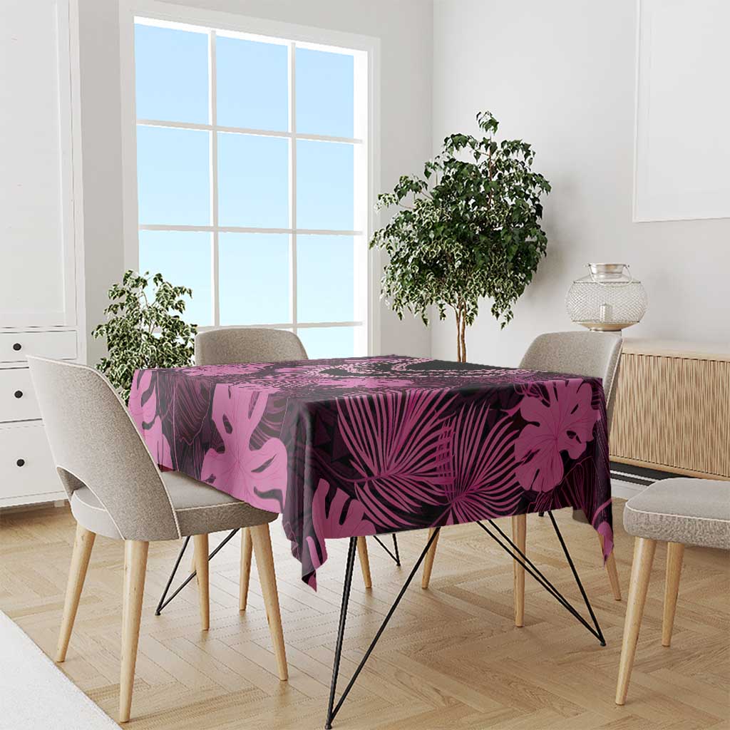 Pink Hawaii Kukui Nut Lei Tablecloth Hawaiian Pattern Monstera Tropical Vibes - Polynesian Pride