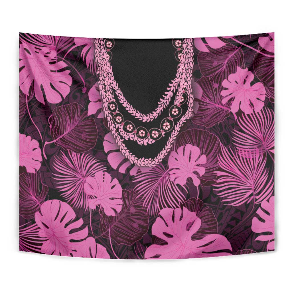 Pink Hawaii Kukui Nut Lei Tapestry Hawaiian Pattern Monstera Tropical Vibes - Polynesian Pride