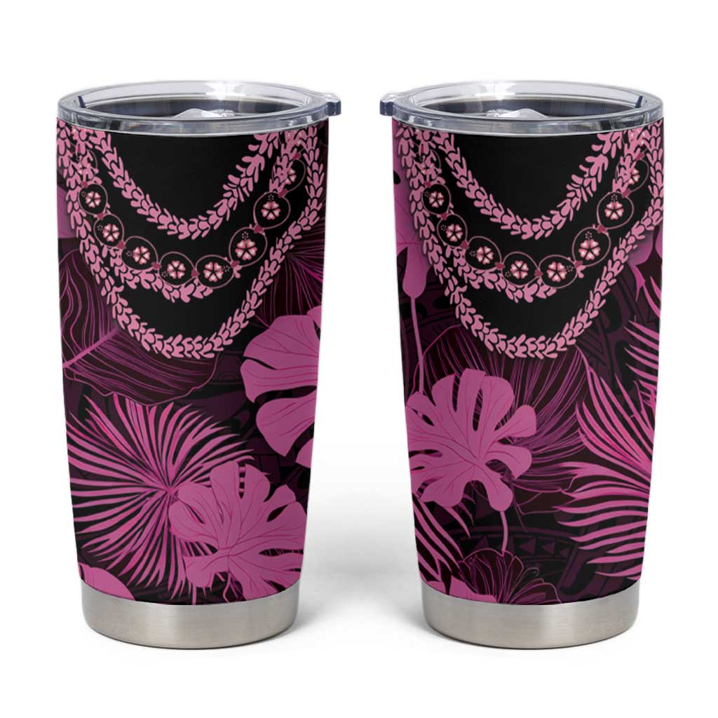 Pink Hawaii Kukui Nut Lei Tumbler Cup Hawaiian Pattern Monstera Tropical Vibes - Polynesian Pride